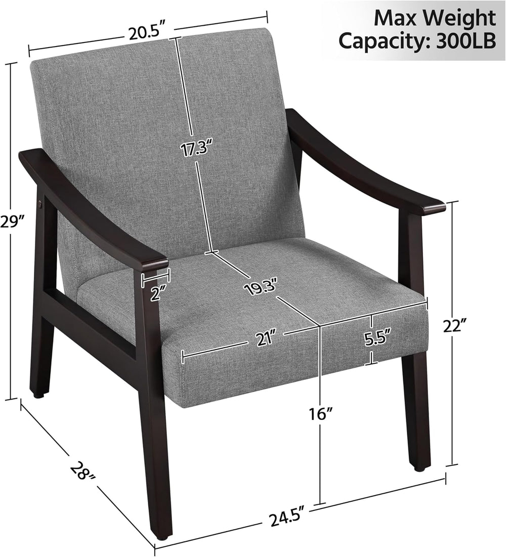 Yaheetech Accent Chair, Mid-Century Linen Fabric Armchair, Dark Gray