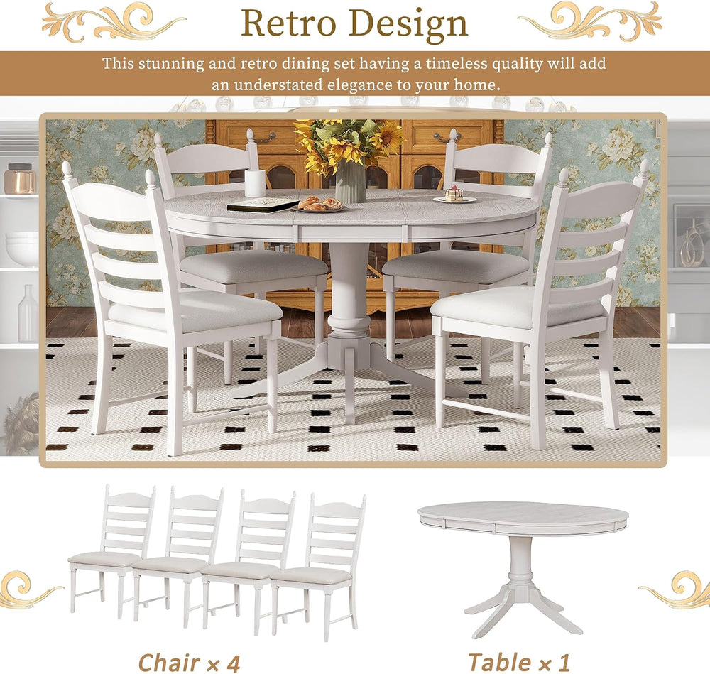 LUMISOL 5-Piece Solid Wood Dining Table Set for 4, Farmhouse Kitchen Table Se...