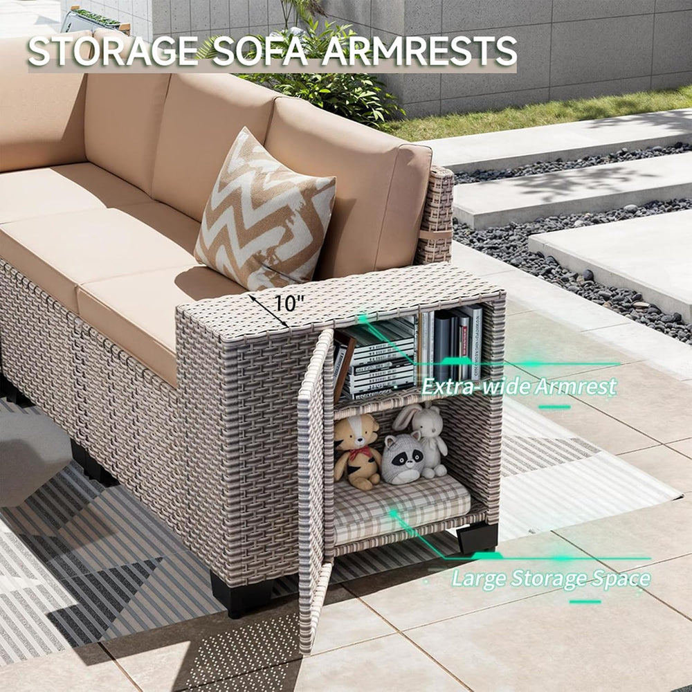 6-Piece Outdoor Patio Furniture Set, Modular Sectional Sofa Set with Glass Co...