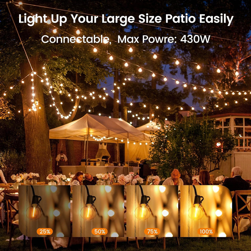 OHLUX Outdoor String Lights,110FT Dimmable Patio Lights with 52 Shatterproof ...