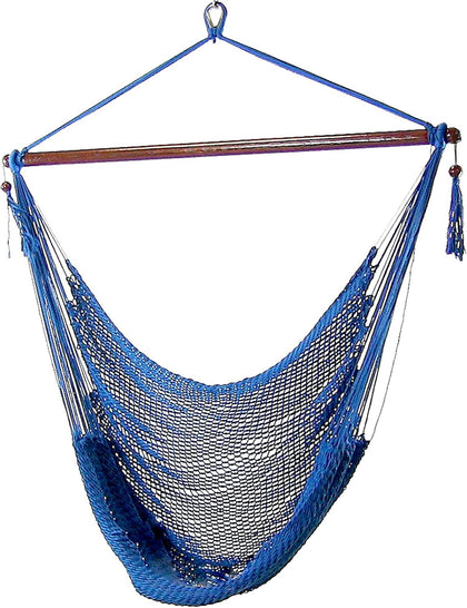 Sunnydaze Hanging Hammock Chair Swing for Patio, Caribbean, Blue