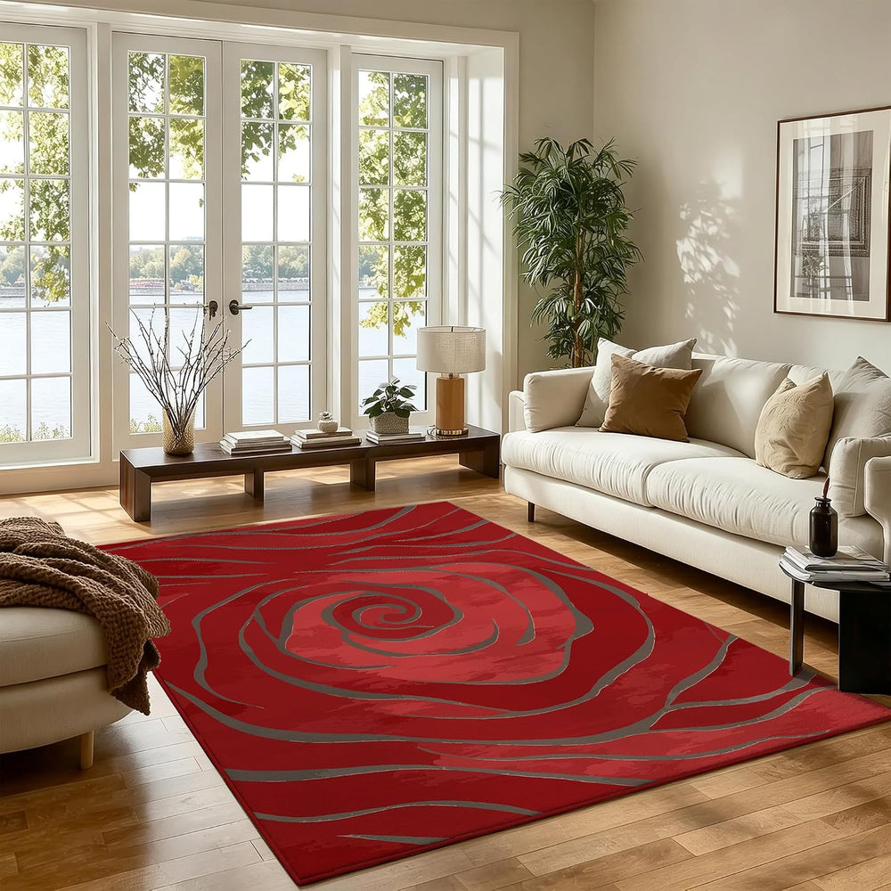 5x7 Red Rose Area Rug for Living Room Washable Rugs Bedroom Dining Room