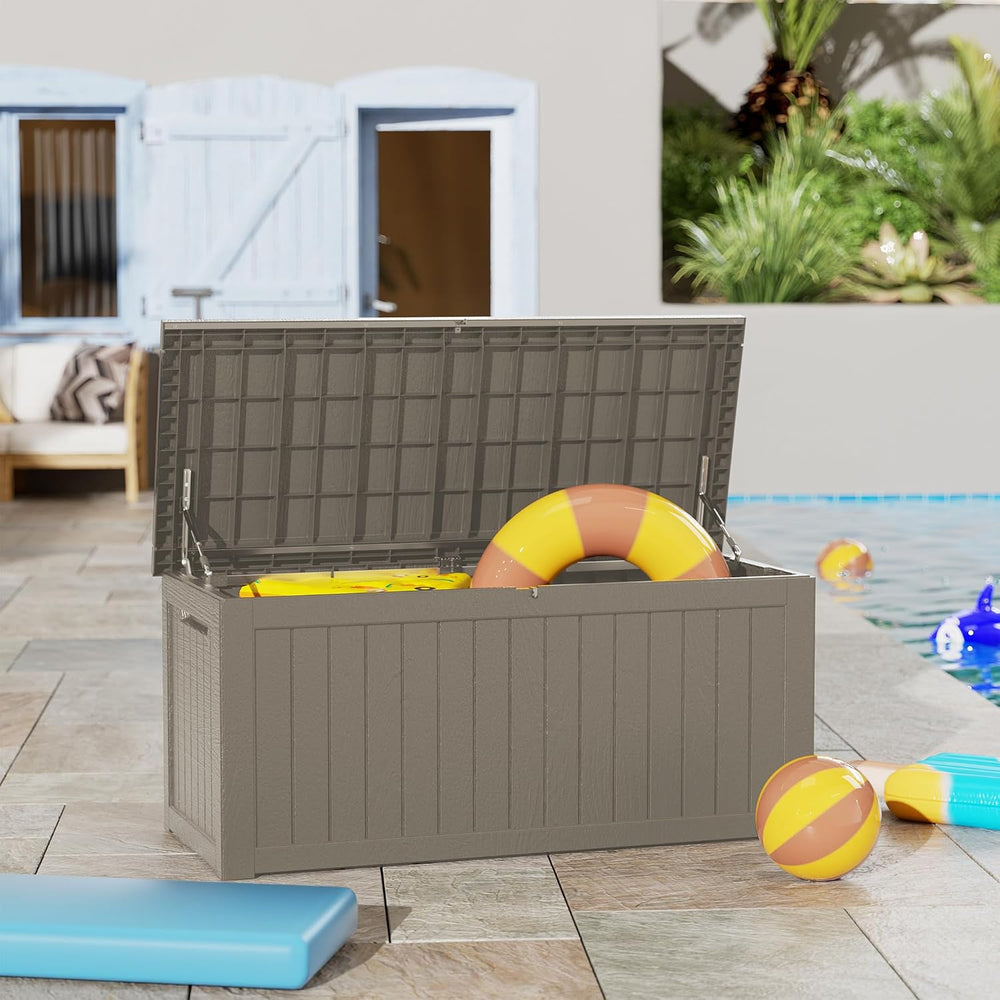 Outdoor Storage Box Waterproof, 270 Gallon Lockable Resin Deck Box Large, Pat...
