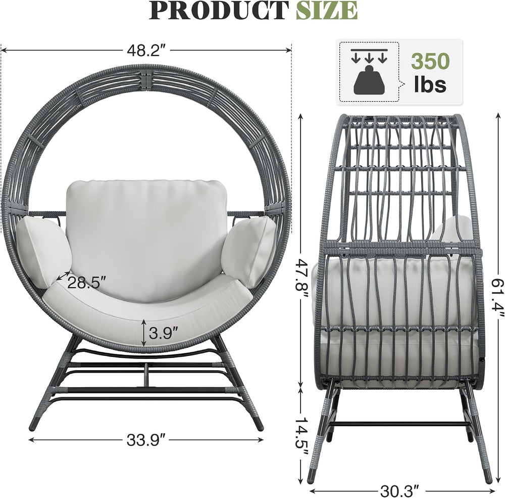 Bifanuo Oversized Egg Chair Indoor/Outdoor Rattan Hanging Basket Chair with T...