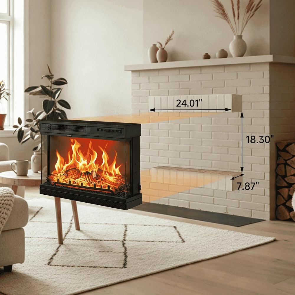 VINGLI 24 inch Electric Fireplace Insert, Modern 3-Sided Recessed/Wall Mount ...