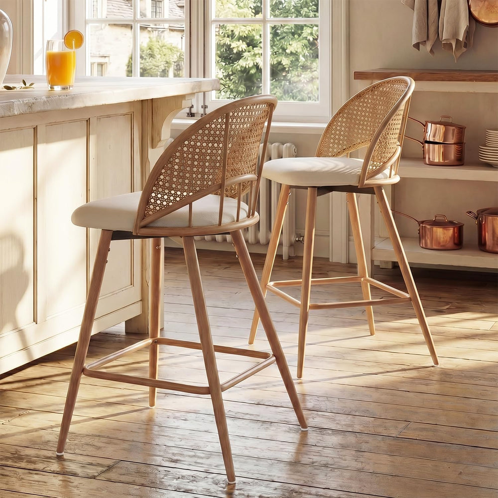 26'' Bar Stools Set of 2, Rattan Counter Height Swivel Stools for Kit...