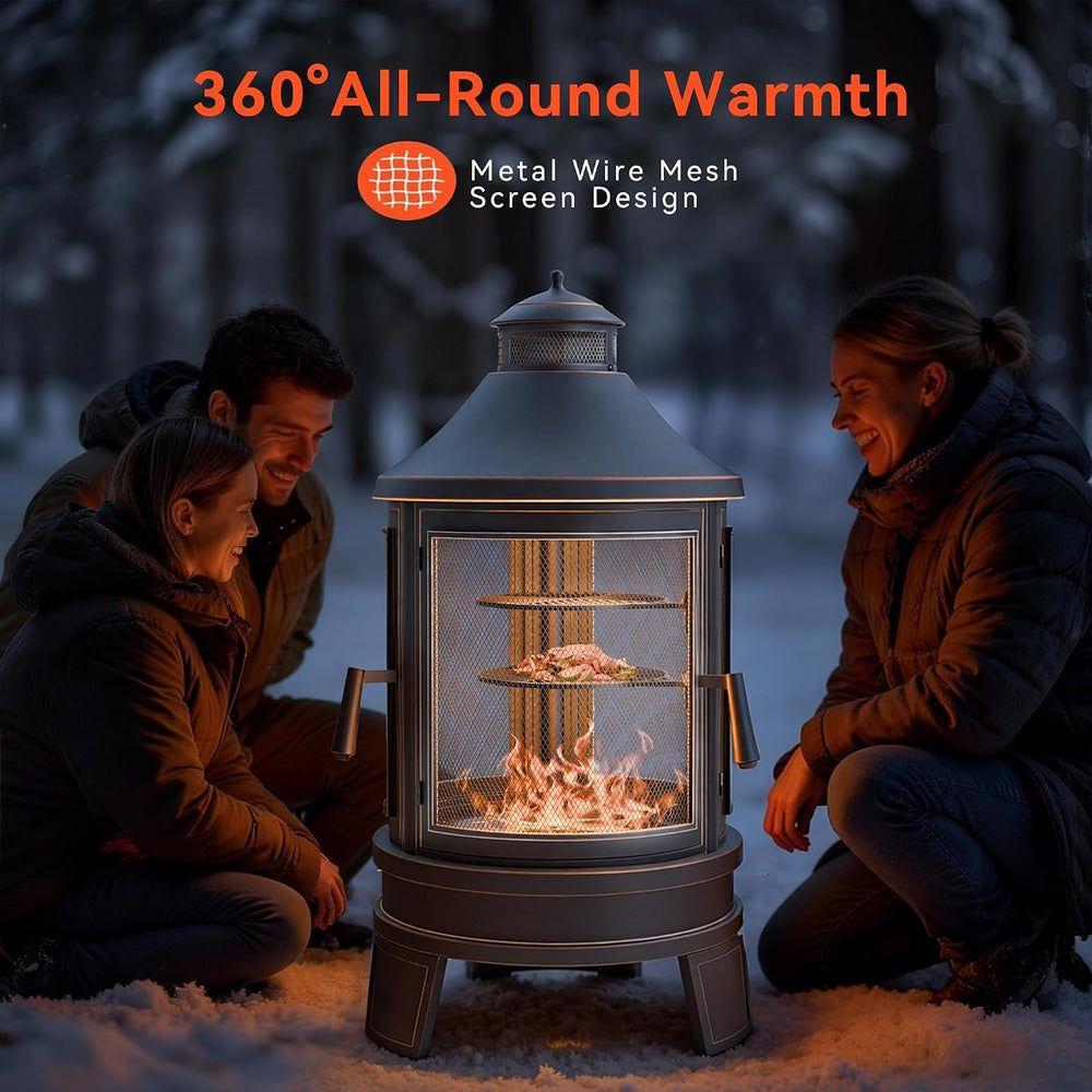 Metal Outdoor Fire Pit for Outside Wood Burning，24 Inch Chiminea Outdoor Fire...