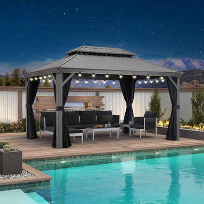 PURPLE LEAF Outdoor Gazebo 10' x 14' w/Lights & 4.7" Thick Post for Patio