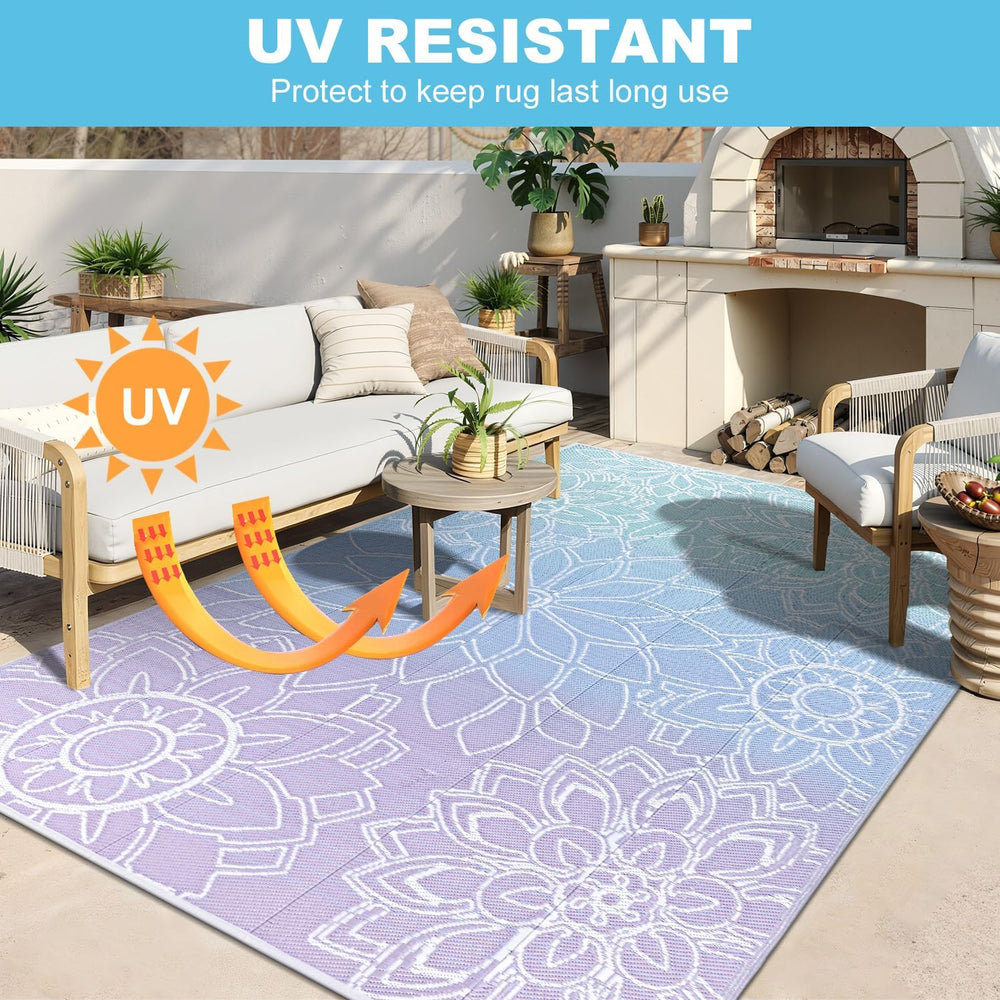 LOKHOM Outdoor Rug for Patio 6x9 ft Reversible Plastic Straw Patio Camping Ru...