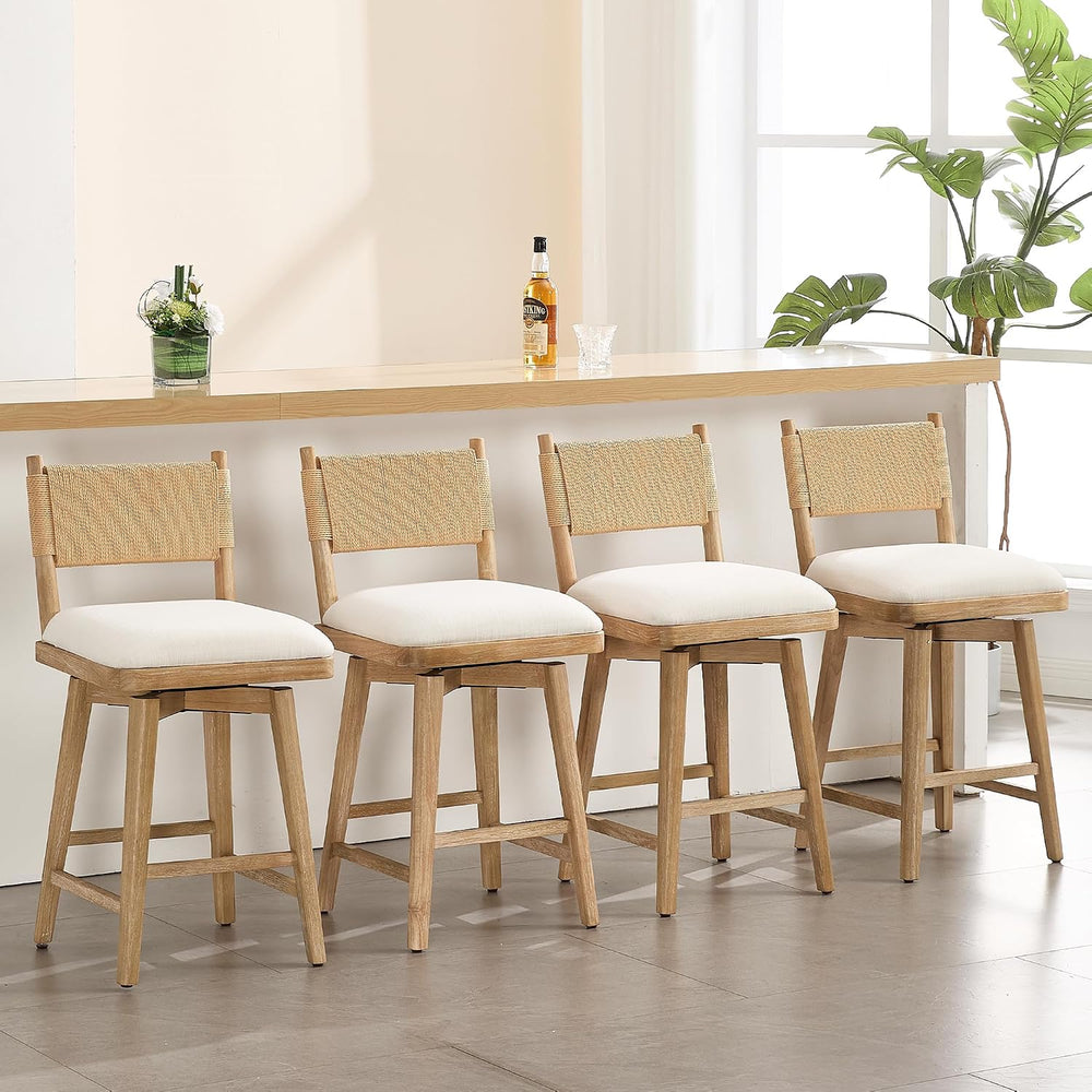 Swivel Counter Stools Set of 4, Linen Fabric Upholstered Kitchen Stool Chairs...