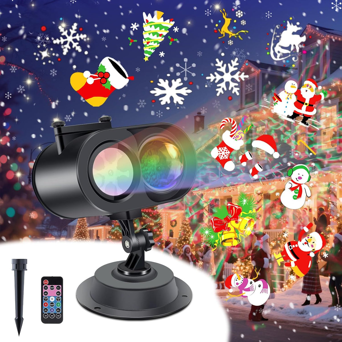 Halloween Projector Lights Outdoor, 2-In-1 HD Moving Pattern Holiday Projector Lights with Remote Control (12 Slides, 15 Colors), Three Fixing Methods, IP65 Waterproof Halloween Decorations with Timer