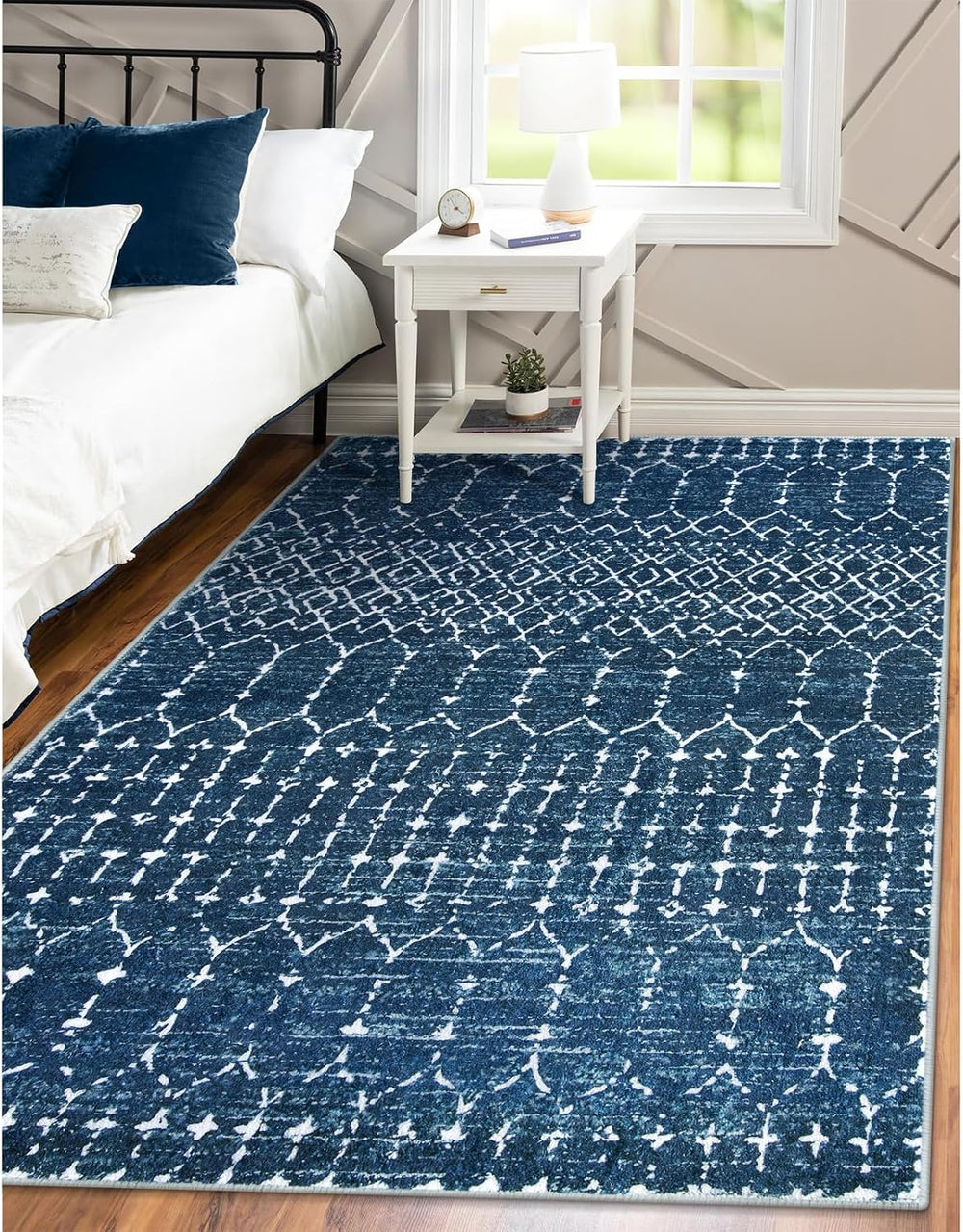 Lahome Moroccan Blue 3x5 Non-Slip Washable Soft Rug for Bedroom Floor Throw, ...