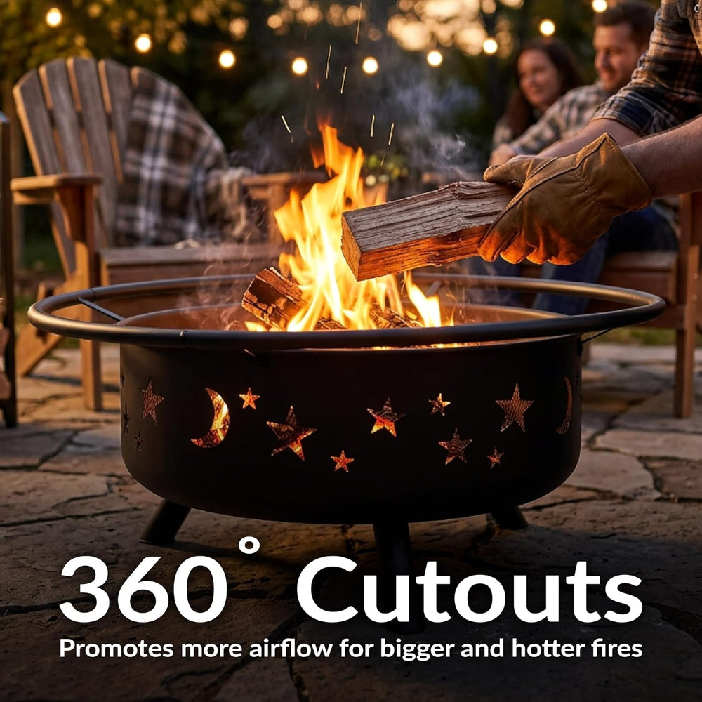 Sunnydaze Cosmic 42" Large Fire Pit for Outside Wood Burning, Round, Metal