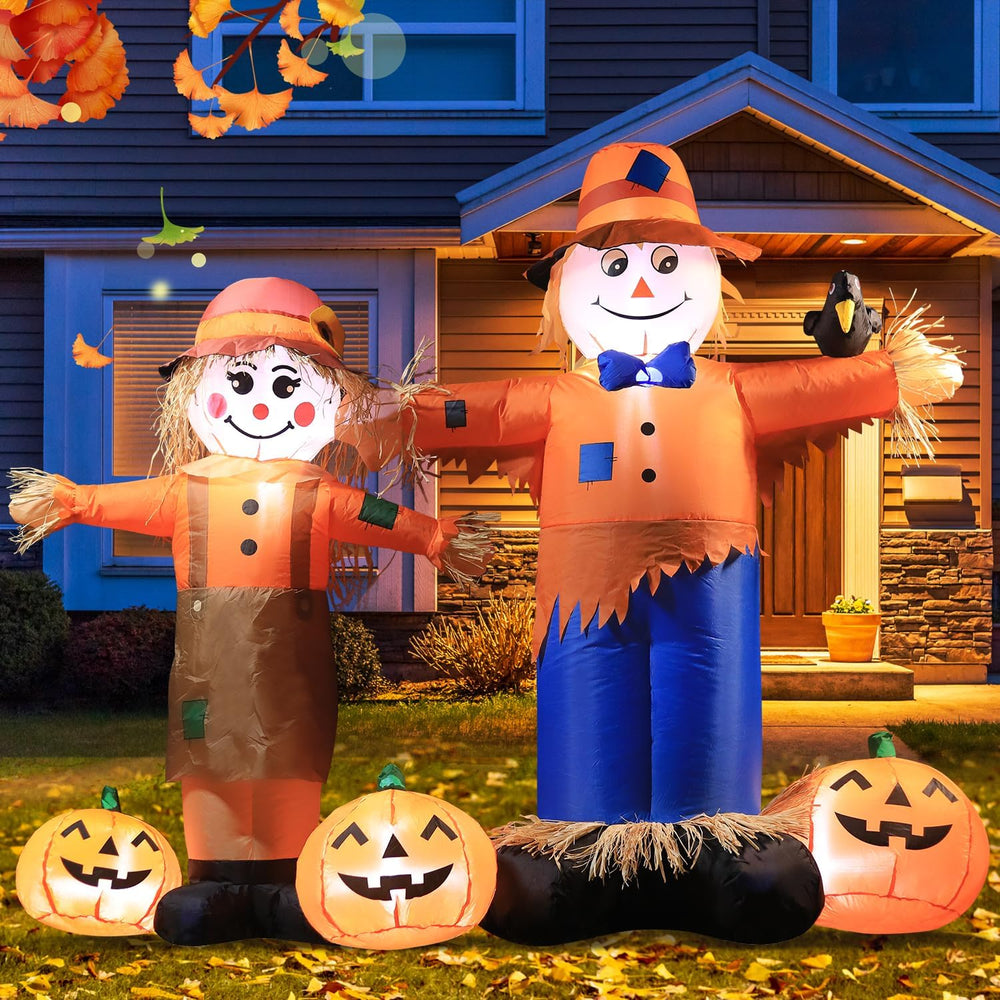 DomKom 6ft Long Inflatable Scarecrow and Pumpkin – Halloween Thanksgiving Fal...