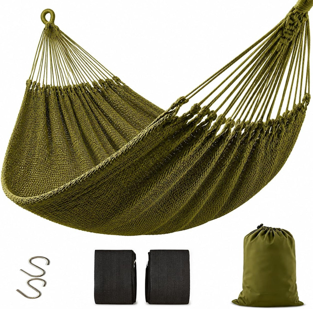 Handwoven Mayan Hammock with Carry Bag, 2 Person Family Size Cotton Nylon Rop...