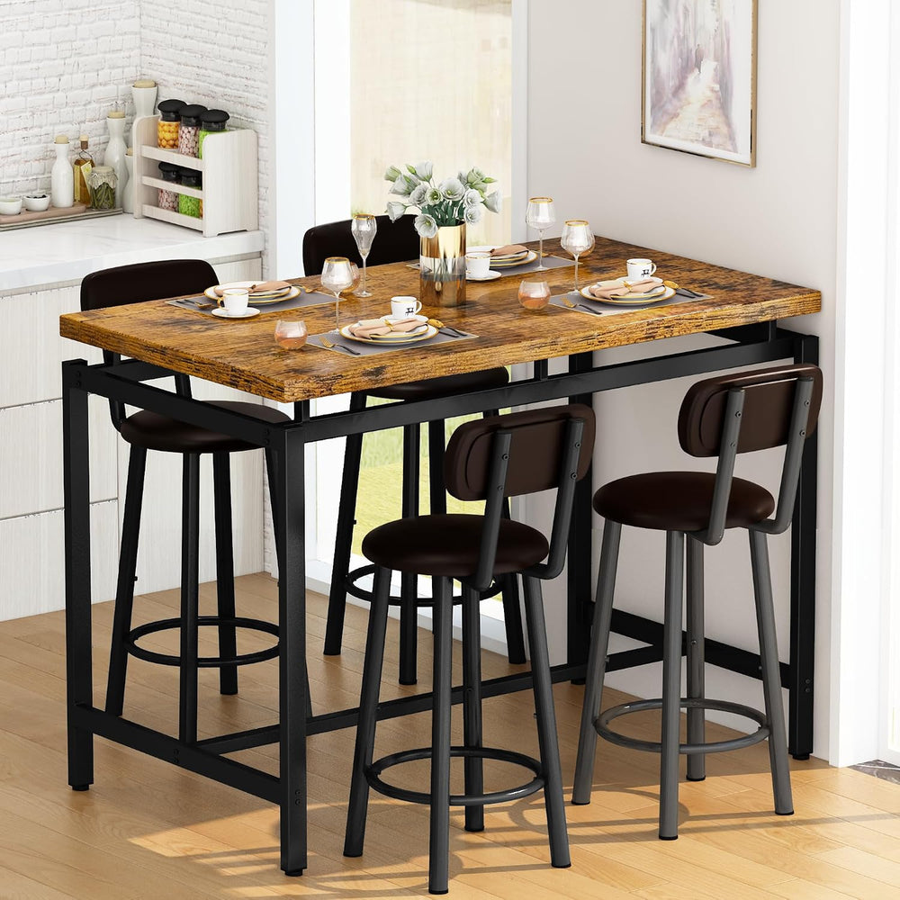 Recaceik Bar Table Set for 4 Bar Table and Chairs Set, Industrial Dinner Tabl...