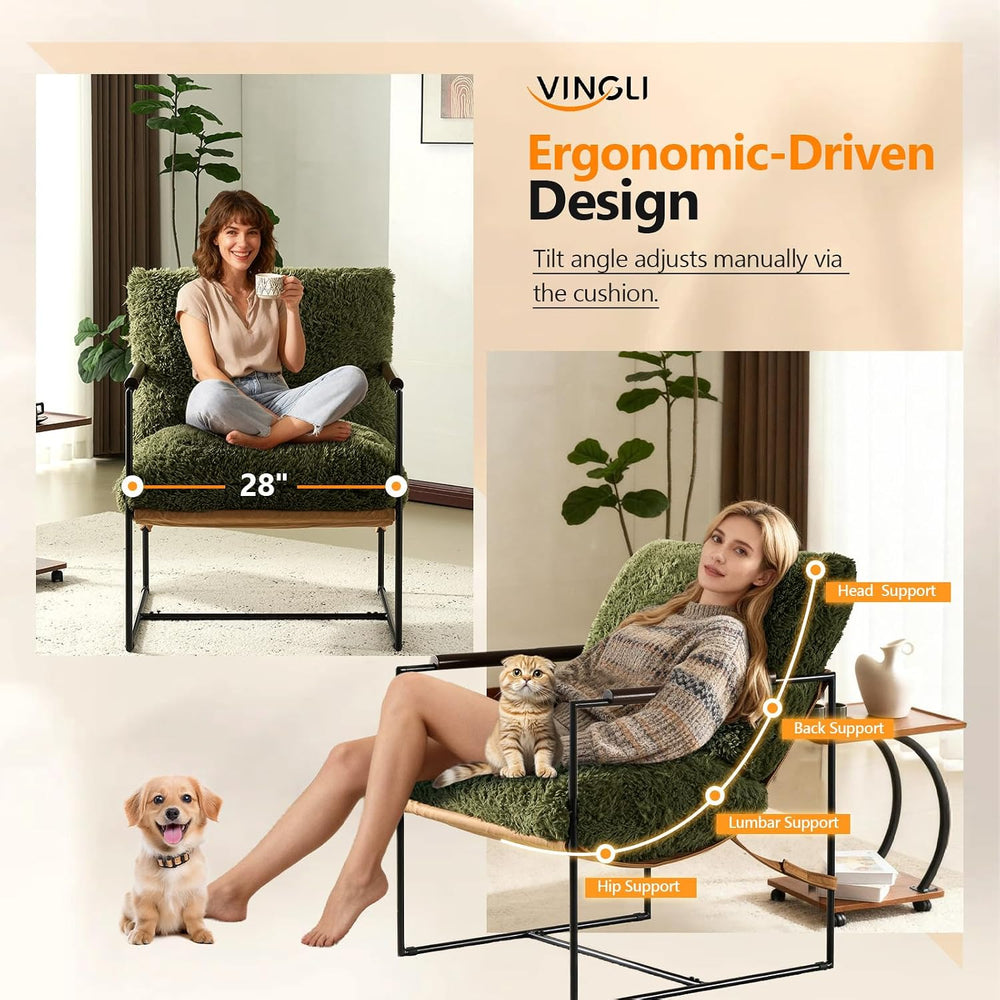 VINGLI 28" Wide Plush Upholstery Sling Modern Accent Chairs Set of 2, Cu...