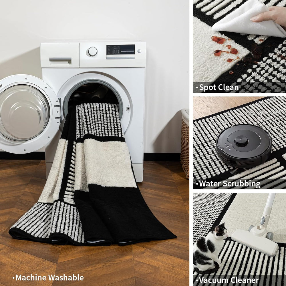 YIHOUSE 5x7 Black and White Area Rug, Washable Non Slip Living Room Carpet