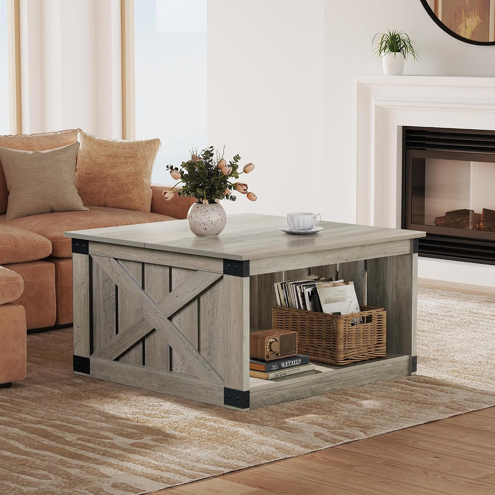 WLIVE Coffee Table, Farmhouse Coffee Table with Open Storage, 31.5" Wood...