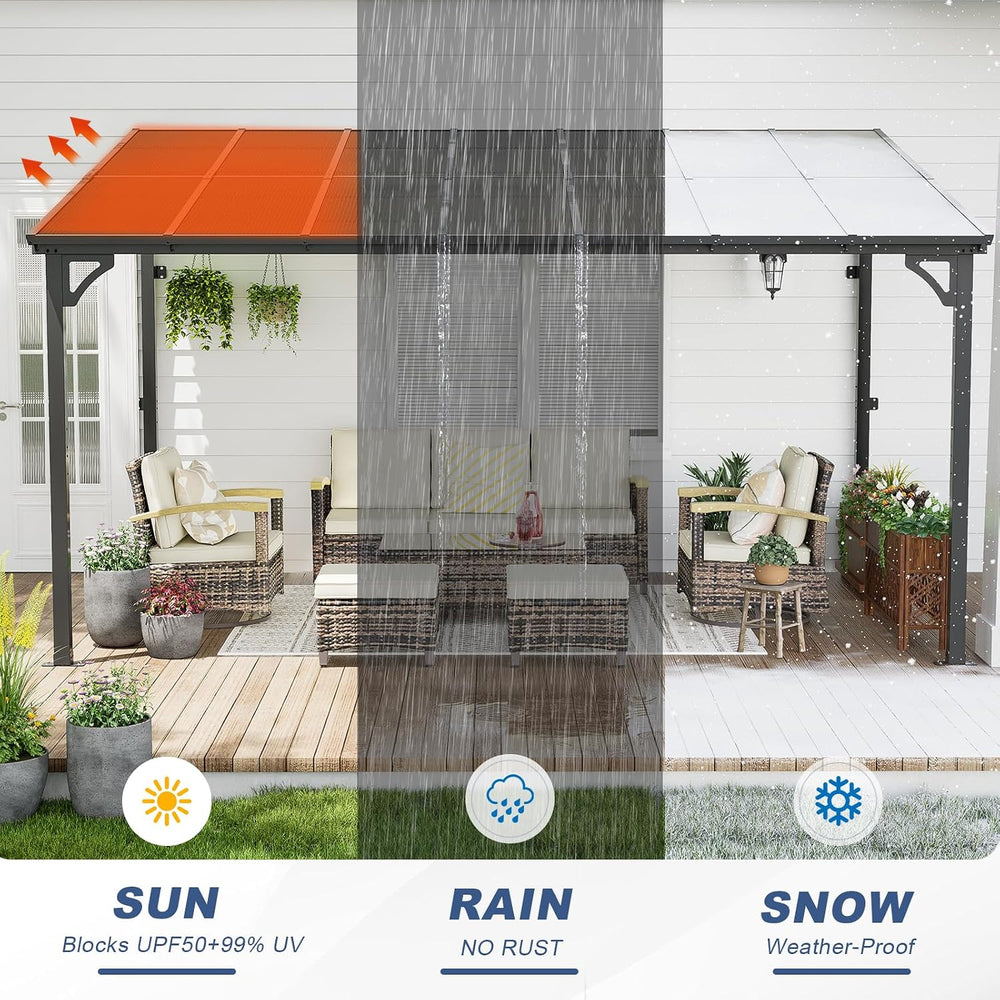 MEISSALIVVE 10' x 14' Pergola with Sloped Roof, Lean to Metal Gazebo ...