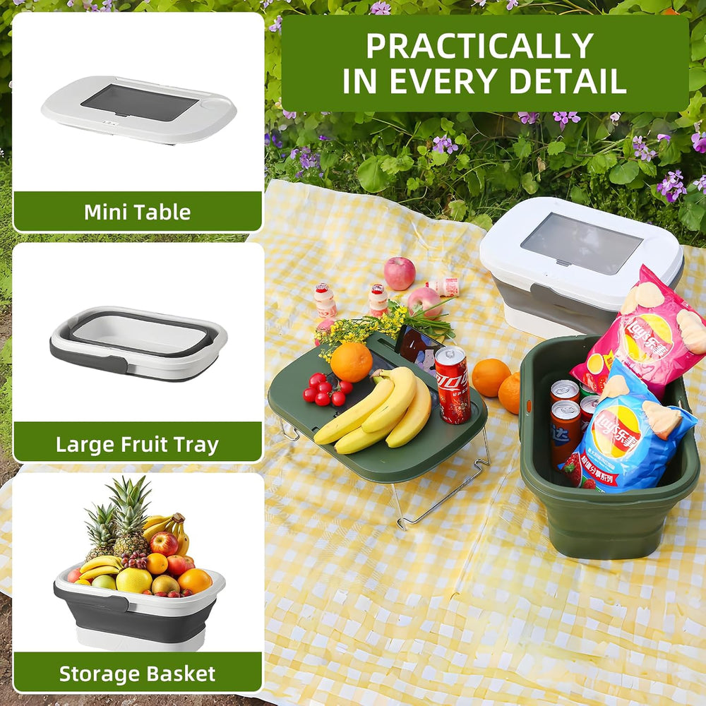 Collapsible Picnic Basket 16L, Folding Basket for Picnic with Lid Table, Wate...