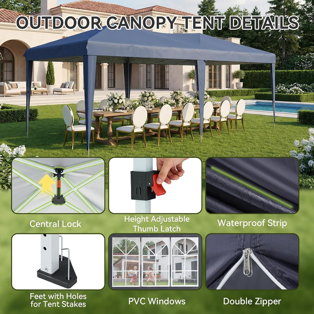 Aoxun 10x20 Pop Up Canopy Tent with 6 Sidewalls, Party Tent, Navy Blue