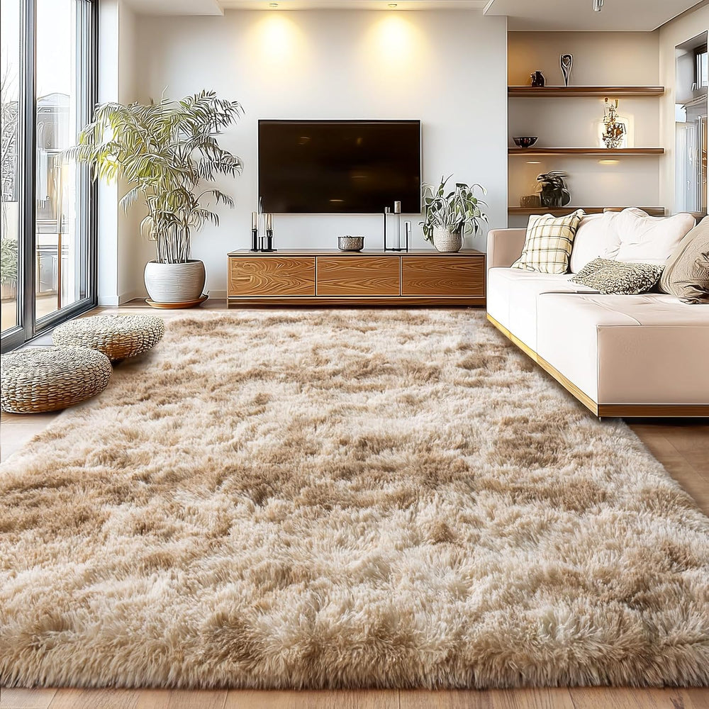 Tie Dye Camel Living Room Area Rug Soft 8x10Ft Shaggy Carpets Fuzzy Carpet