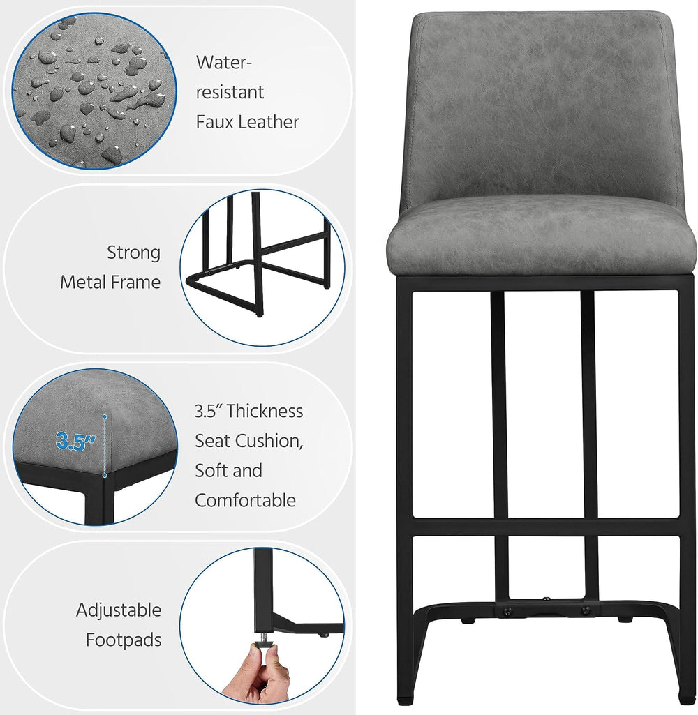 Yaheetech 24'' Bar Stools Set of 2, Leather Counter Height Bar Stools...