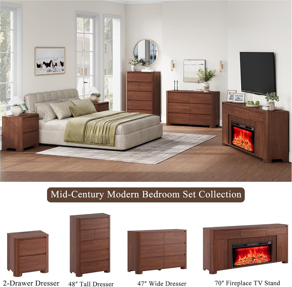 YANSNWO 70" Fireplace TV Stand for TVs Up to 80", Walnut