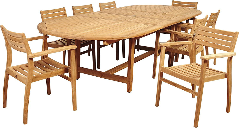 Amazonia Fairview 9 Piece Teak Double Extendable Oval Dining Set
