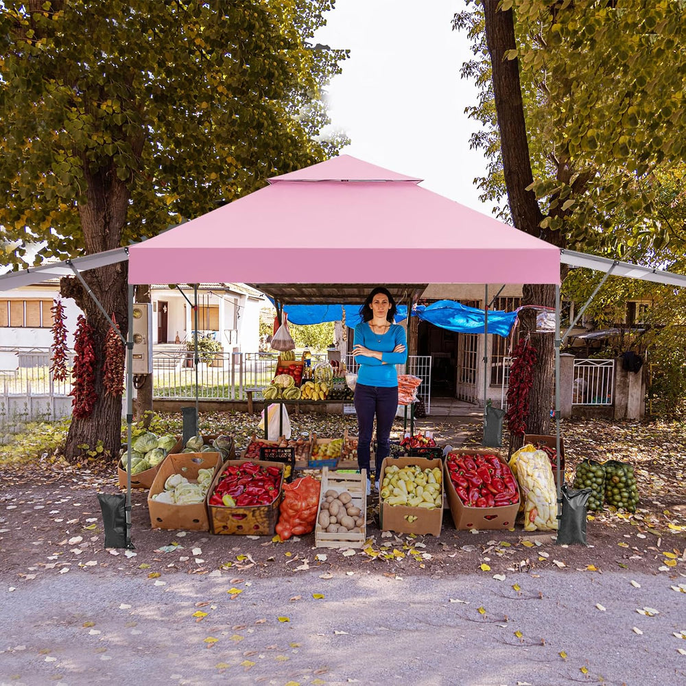 Tangkula 10x17.6 Ft Pop Up Canopy with Adjustable Dual Awnings, 2 Tier Outdoo...