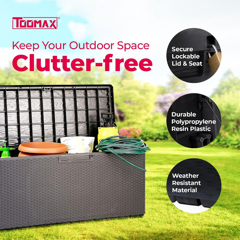 Toomax Deck Box - Lockable Lid, Gray - 90 Gal - Resin