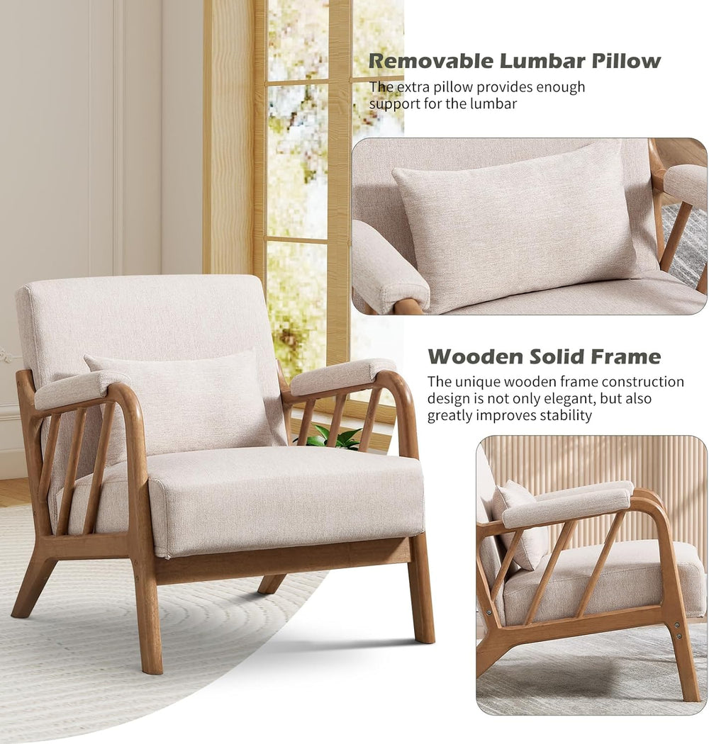 IOMOR Mid Century Modern Accent Chair with Solid Wood Frame Linen Fabric, Uph...