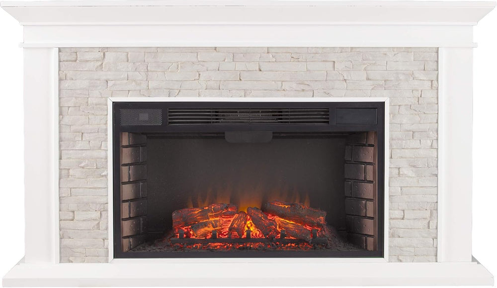 SEI Furniture Canyon Heights Faux Stacked Stone Electric Fireplace, White