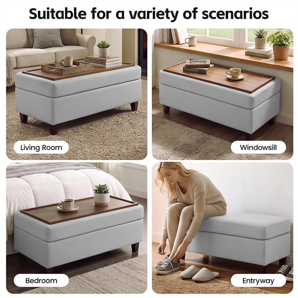 GENTEACO 45" Ottoman Coffee Table with Storage, Reversible Wooden Tray T...