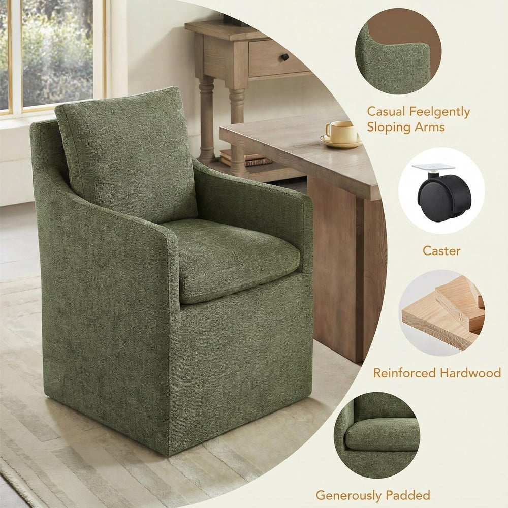 KISLOT Upholstered Dining Chairs with Casters, No Assembly Modern Accent Armc...