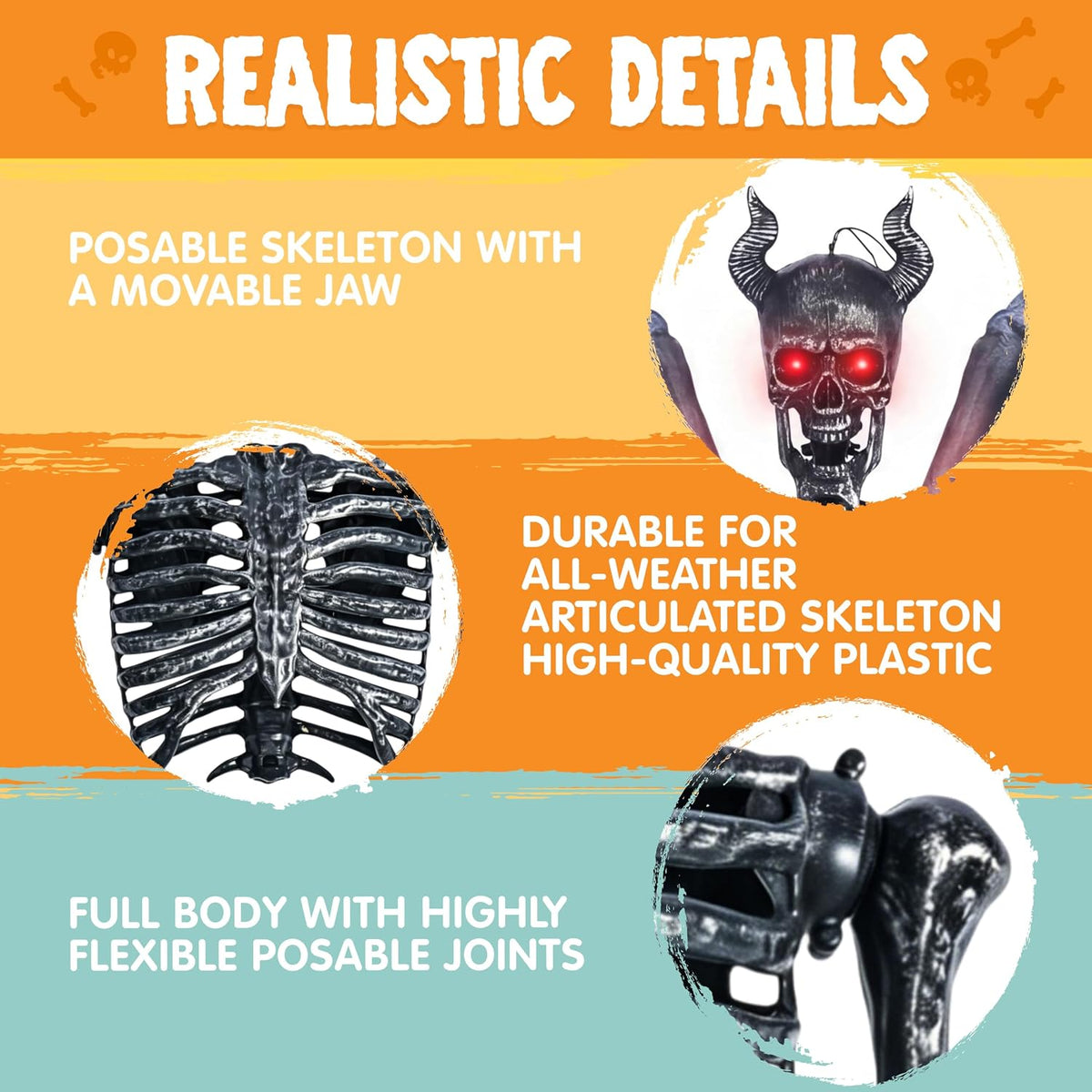 JOYIN 5FT Halloween Devil Skeleton Decor, Posable Life Size Skeleton, Full Body Realistic Bone with Movable Joint, Giant Skeletons Halloween Decorations for Haunted House Prop, Spooky Party Decor