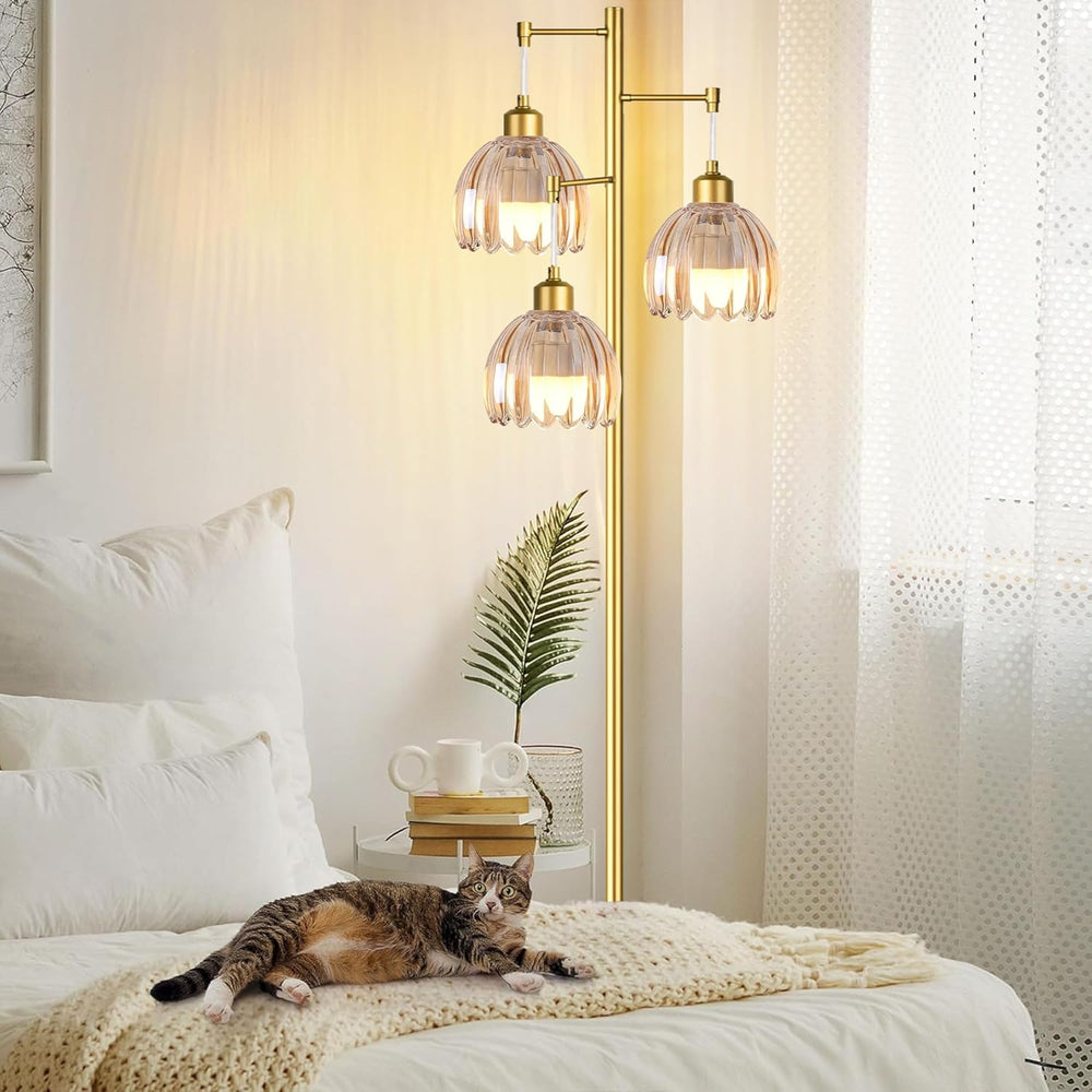 QIYIZM Gold Floor Lamp for Living Room,Bedroom,Tree 3 Light Standing Lamp Mid...