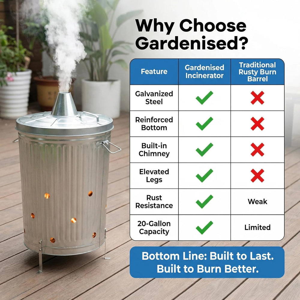 Gardenised 20-Gallon Galvanized Steel Incinerator Can with Lid