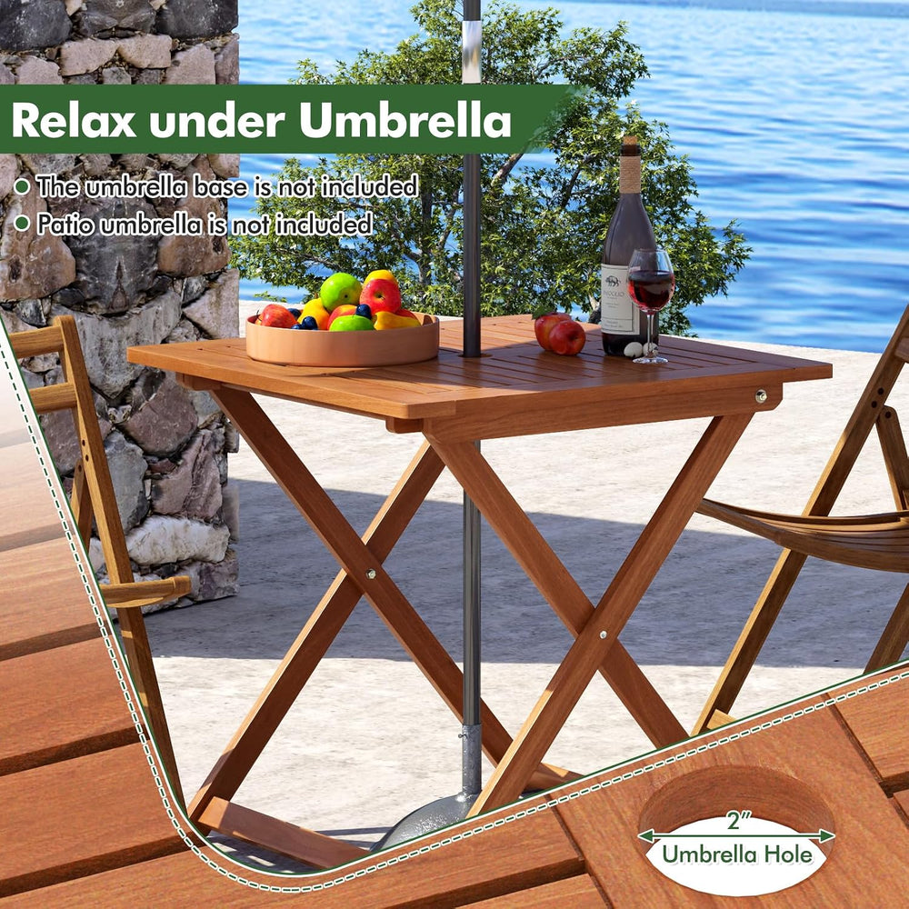 Tangkula 29.5-Inch Square Patio Dining Table, Solid Wood Folding Outdoor Bist...