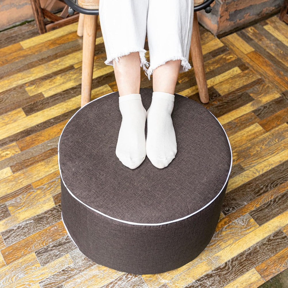 Outdoor Ottoman for Patio,Dark Coffee, Pouf Footstool,Foot Rest,20x20x12 In