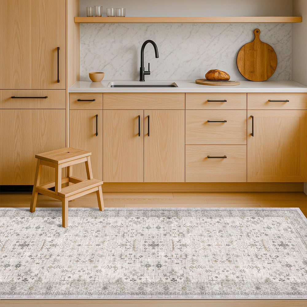 Hazo Haus Washable Neutral 2x6 Bathroom Runner Rug, Vintage Kitchen Floor Mat...