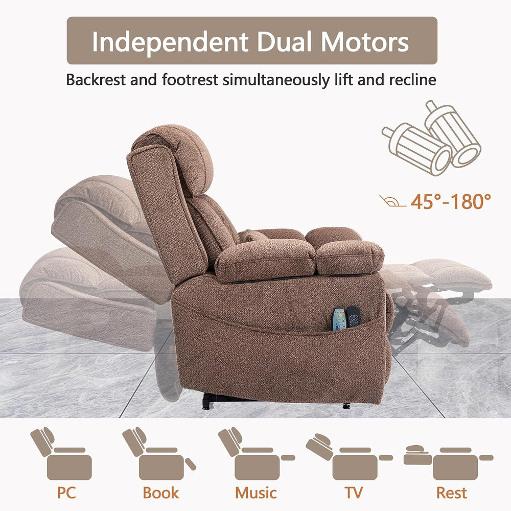 FUNECORP Big Man Power Lay Flat Lift Recliner Chair,Brown