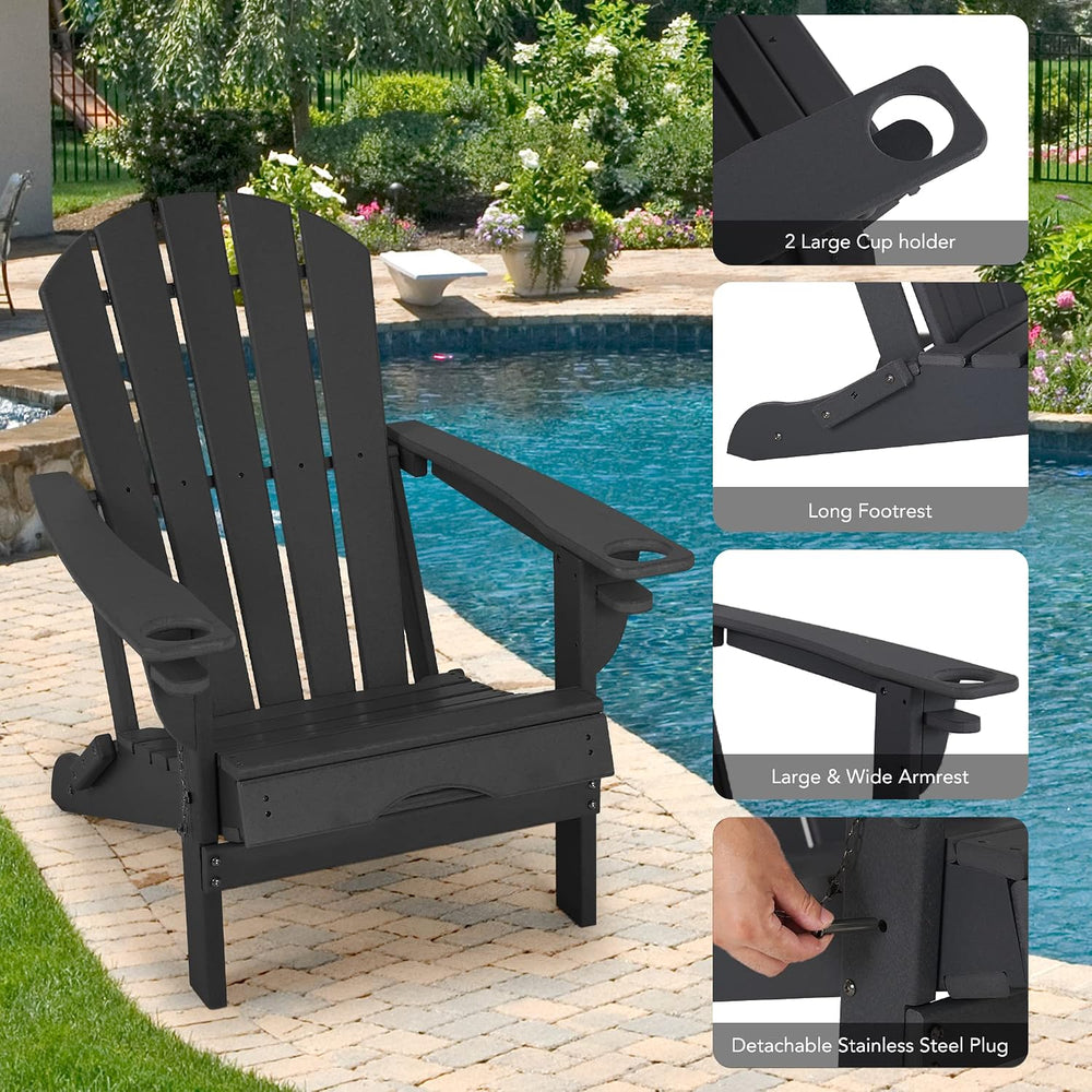 Sundale Outdoor Folding Plastic Adirondack Chair with Footrest 2 Cup Holder o...