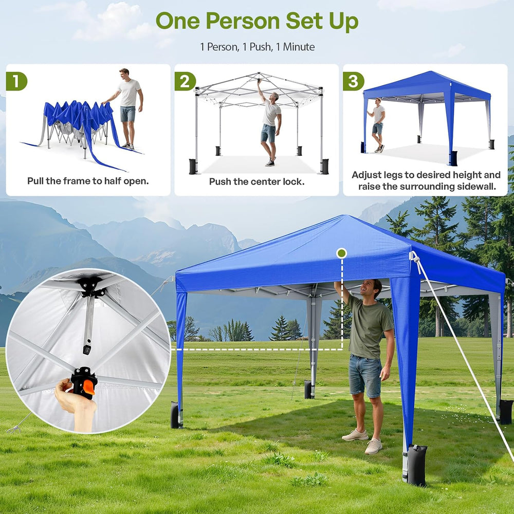10x10 Pop Up Canopy Tent with Sidewalls, Portable Shelter,Blue