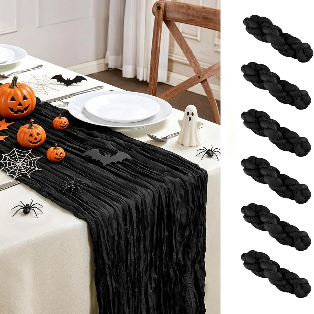 AGIRL 6 Pack Black Cheesecloth Table Runner 10FT Boho Gauze Halloween Decor
