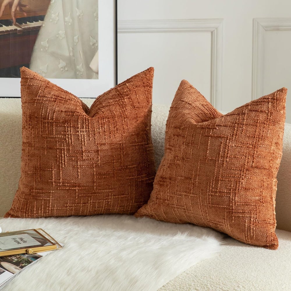 MANDIOO Pack of 2 Soft Chenille Textured Throw Pillow Covers Square Accent So...