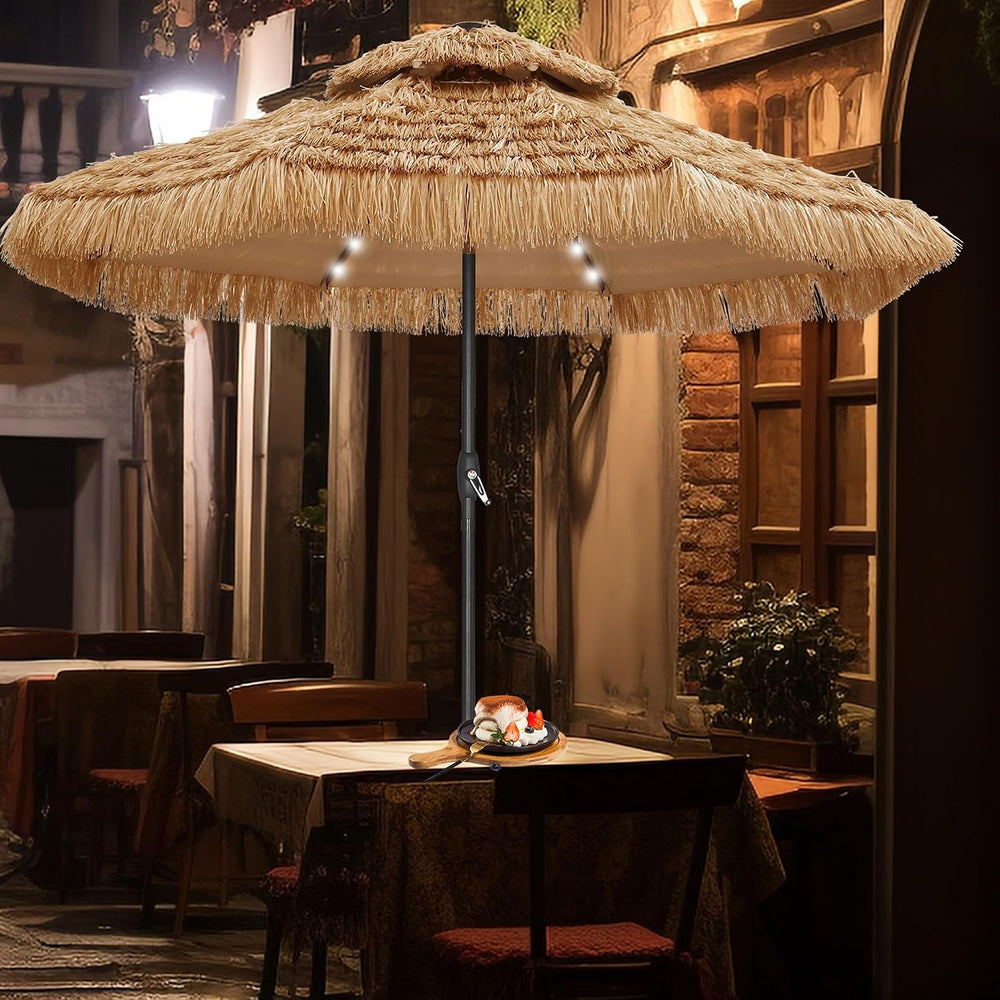 GDY 9 ft 2-Tier Solar Tiki Umbrella, 32 LED Ligths Hula Thatched Tiki Umbrell...