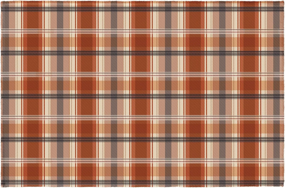 Fall Plaid Doormat Autumn Burnt Orange Buffalo Check Area Rugs 2x3 Farmhouse ...