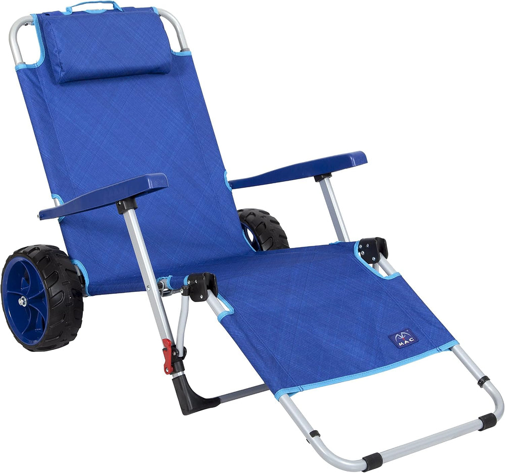 Mac Sports Beach Day Foldable Chaise Lounge Chair with Integrated Wagon Pull ...